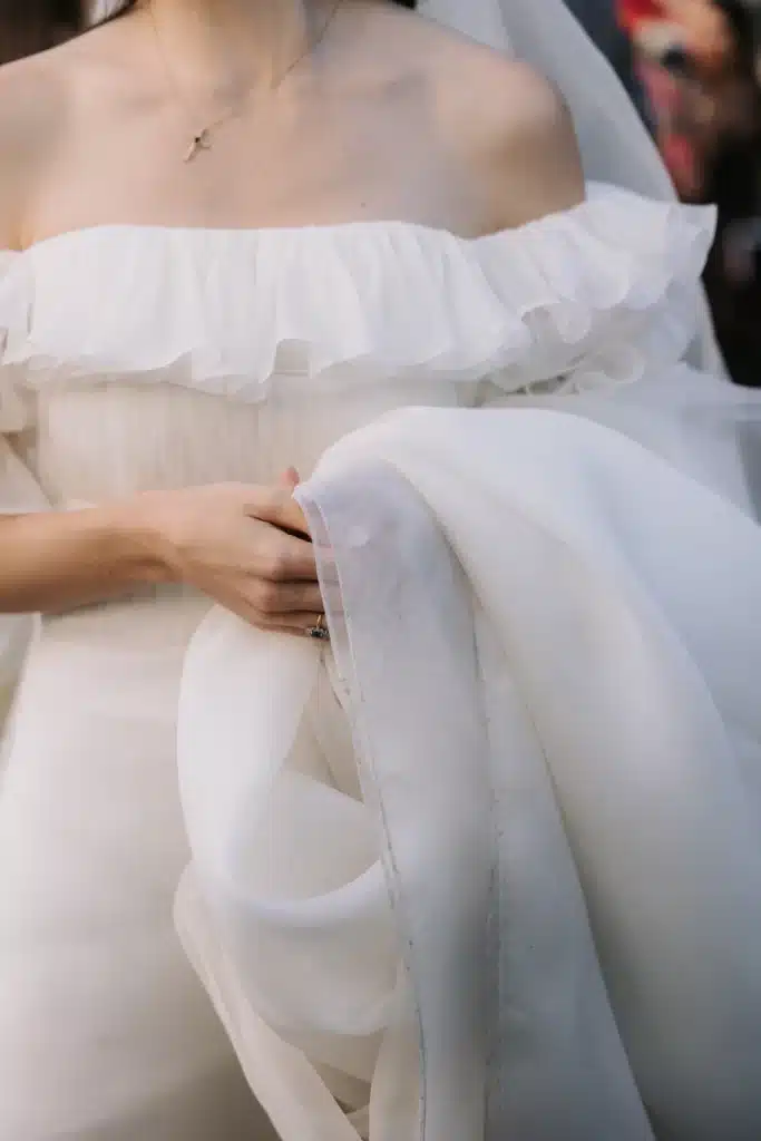 Bridal veil detail photographed in natural light at wedding in England