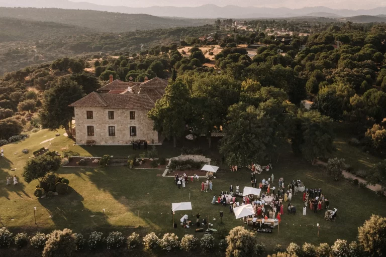 Aerial countryside view of estate wedding in Spain