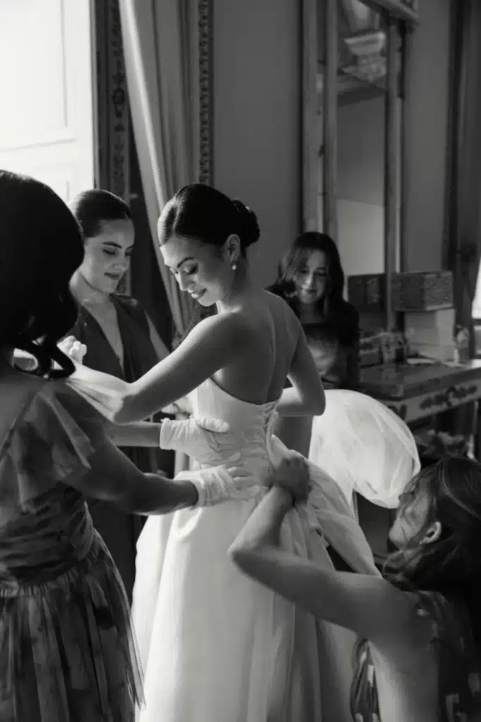 Bridal preparation moment captured at wedding in Italy