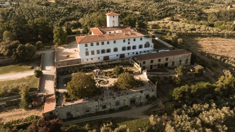 Aerial view of historic villa wedding venue in Italy