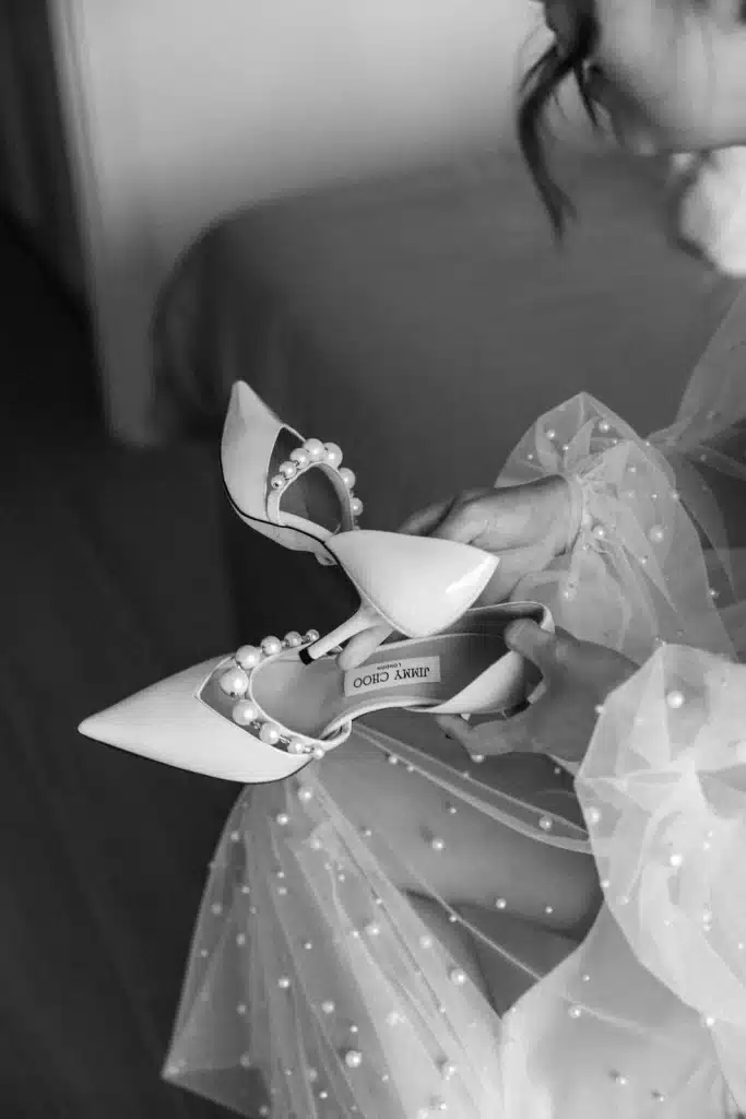 Bridal shoes styled for luxury wedding in Italy