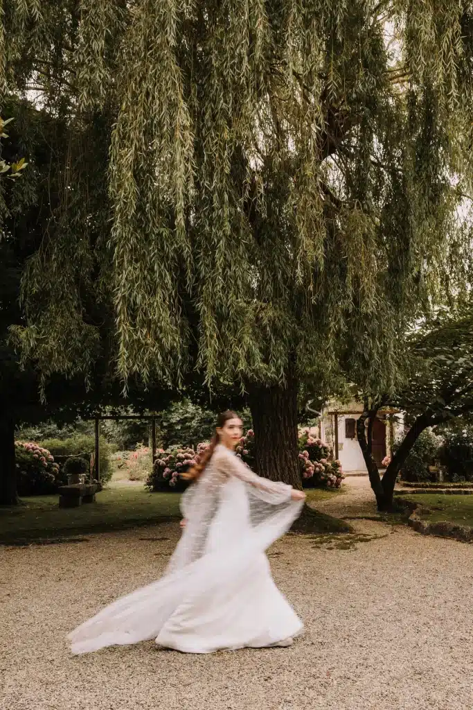 Bride walking through France