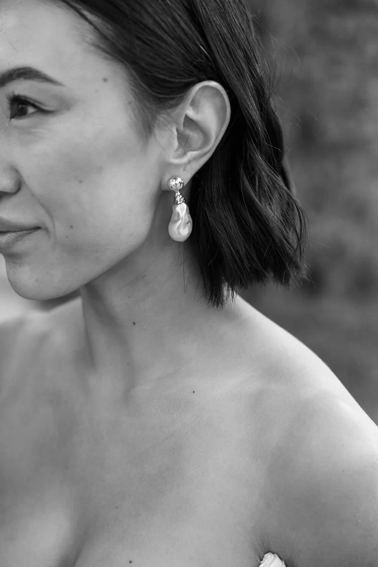 Close-up bridal portrait captured on 35mm film in Italy