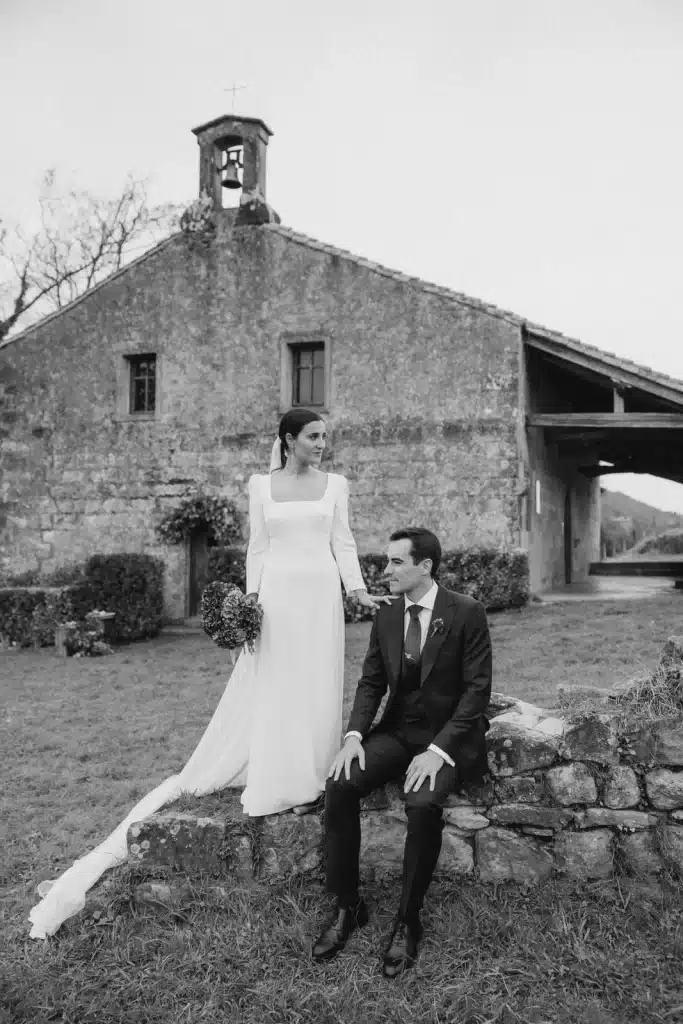 Romantic black and white portrait during luxury Greece wedding