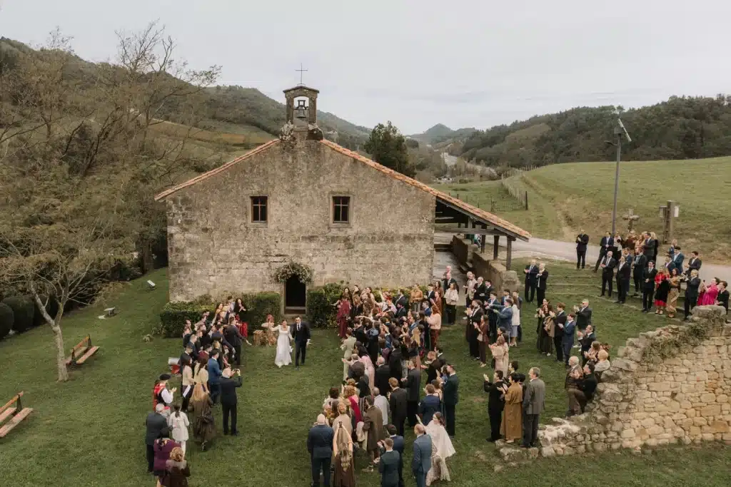 Outdoor ceremony gathering at countryside wedding in England