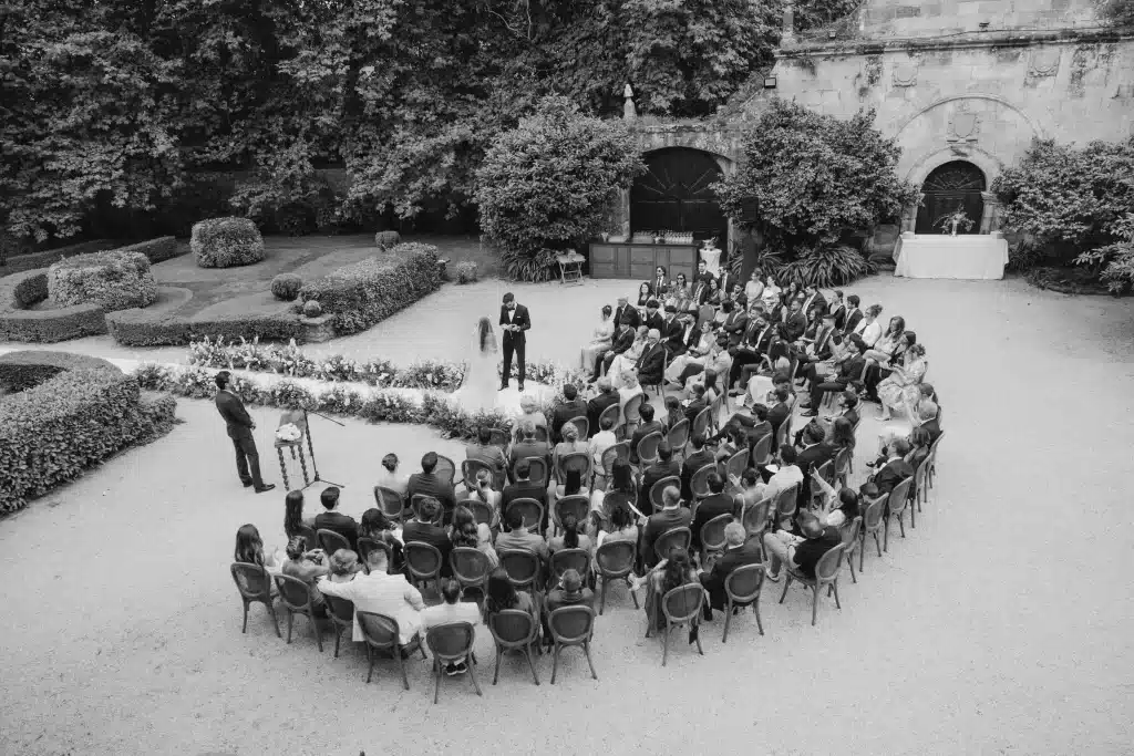 Historic stone venue prepared for a wedding in Greece